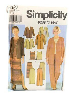 Simplicity Easy-To-Sew Misses Jacket Skirt Pant 7099 Pattern 16-18-20-22 Uncut
